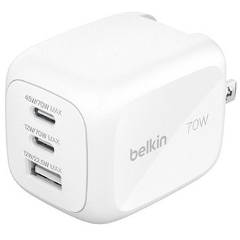 Belkin 70W 3ポート GaN充電器 プラグ交換式 BELKIN(ベルキン)