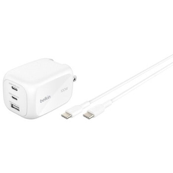 BoostCharge Pro 3ポート GaN充電器 100W プラグ交換式 USB-C to C 2mケーブル付き BELKIN(ベルキン)