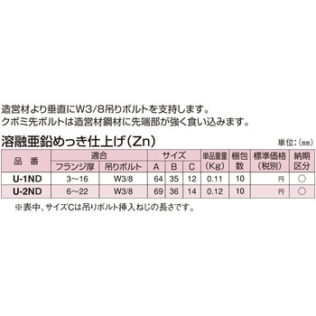 高ナット付Uラック 溶融亜鉛めっき仕上げ(Zn) (後めっき仕上げ・通称 ドブめっき仕上げ) 南電機
