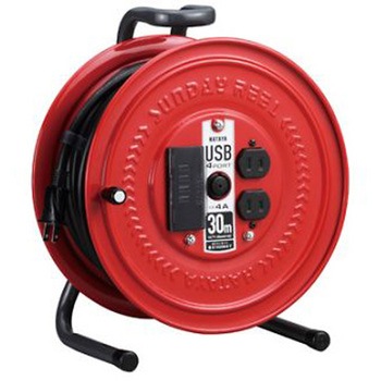 AC125V/15A/30m コードリール USBポート4口 エスコ