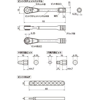 SKNBR-6.35-8SET 狭所作業対応ビットラチェットハンドルセット