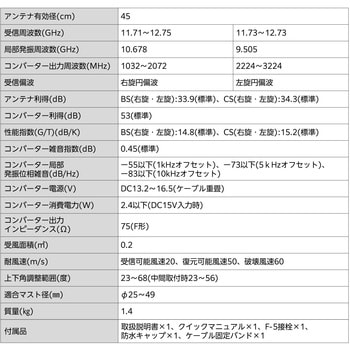 45形BS110度CSアンテナ(ブラック) DXアンテナ