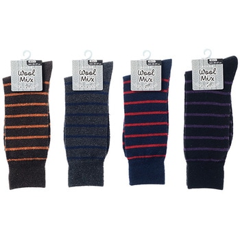 紳士 毛混ボーダー柄ソックス ゴートレイド