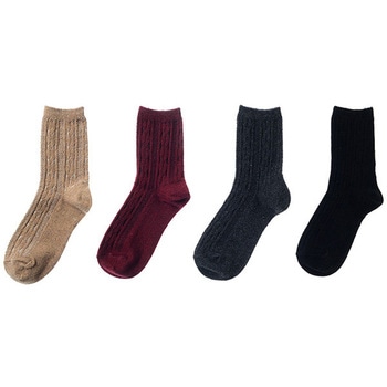 婦人 毛混リンクスケーブル柄ソックス ゴートレイド