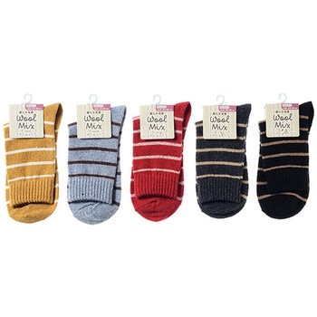 婦人 毛混ボーダー柄ソックス ゴートレイド