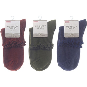 婦人 ショートクルーソックス/リブメロウ/カラー無地 ゴートレイド