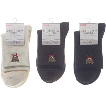 婦人 ショートクルーソックス/テディベア刺繍 ゴートレイド
