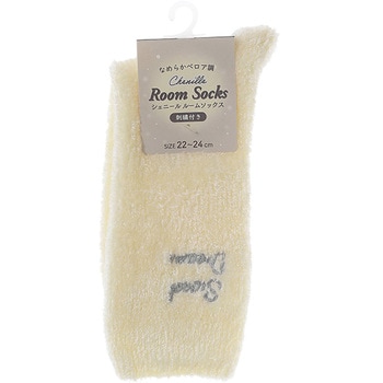婦人 シェニール ルームソックス/刺繍付/アイボリー ゴートレイド