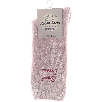 婦人 シェニール ルームソックス/刺繍付/ピンク ゴートレイド