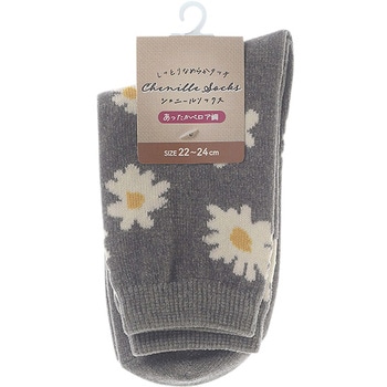 婦人 シェニールソックス/花柄/チャコールグレー ゴートレイド