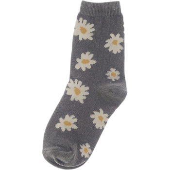 婦人 シェニールソックス/花柄/チャコールグレー ゴートレイド