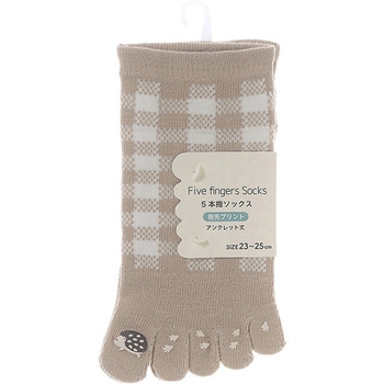 婦人 五本指ソックス/指先プリント/ハリネズミ/かかとあり ゴートレイド