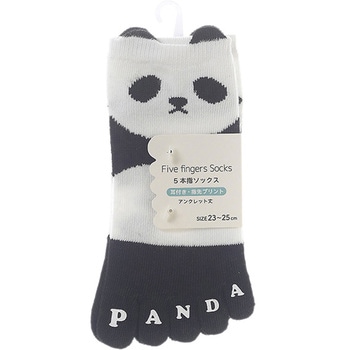 婦人 五本指ソックス/指先プリント/パンダ・耳付/かかとあり ゴートレイド