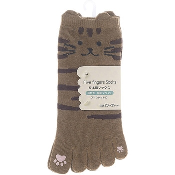 婦人 五本指ソックス/指先プリント/ねこ・耳付/かかとあり - ゴートレイド