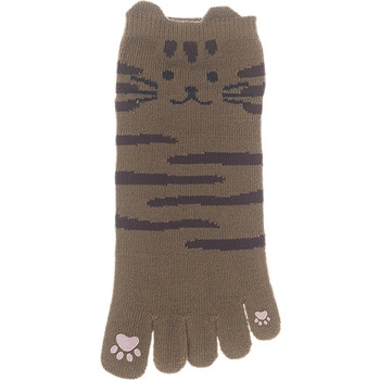 婦人 五本指ソックス/指先プリント/ねこ・耳付/かかとあり - ゴートレイド