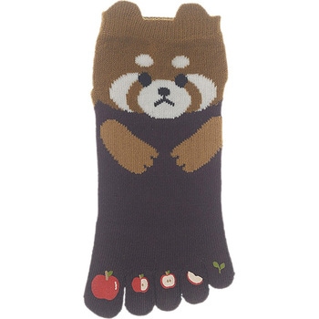婦人 五本指ソックス 指先プリント/レッサーパンダ・耳付/かかとあり - ゴートレイド