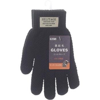 紳士 裏起毛ニットグローブ/カノコ調 ロゴワッペン付/タッチパネル対応/ブラック ゴートレイド