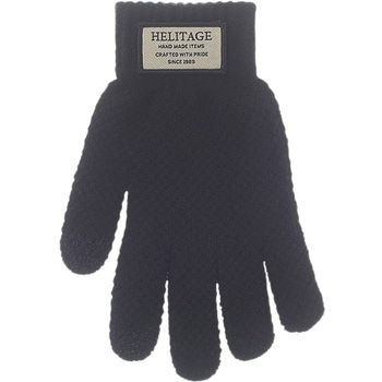 紳士 裏起毛ニットグローブ/カノコ調 ロゴワッペン付/タッチパネル対応/ブラック ゴートレイド