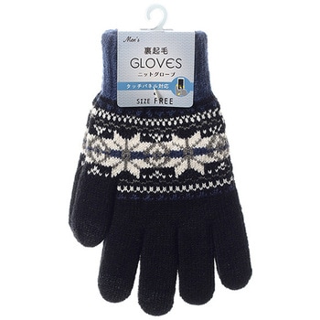 紳士 裏起毛ニットグローブ/ノルディック柄/タッチパネル対応/ブラック ゴートレイド