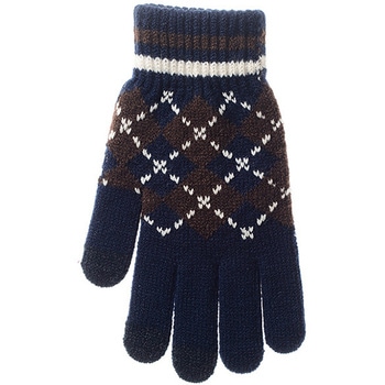 紳士 裏起毛ニットグローブ/アーガイル柄/タッチパネル対応/ネイビー ゴートレイド