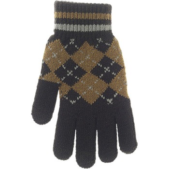 紳士 裏起毛ニットグローブ/アーガイル柄/タッチパネル対応/ブラウン ゴートレイド