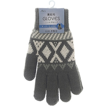 紳士 裏起毛ニットグローブ/幾何柄/タッチパネル対応/チャコールグレー ゴートレイド