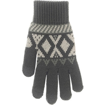紳士 裏起毛ニットグローブ/幾何柄/タッチパネル対応/チャコールグレー ゴートレイド