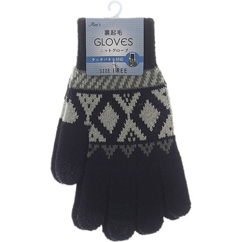 紳士 裏起毛ニットグローブ/幾何柄/タッチパネル対応/ブラック ゴートレイド
