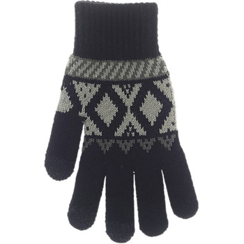 紳士 裏起毛ニットグローブ/幾何柄/タッチパネル対応/ブラック ゴートレイド
