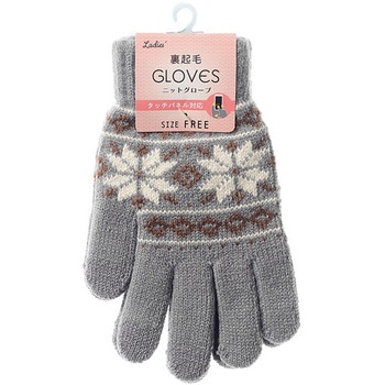 婦人 裏起毛ニットグローブ/ノルディック柄/タッチパネル対応/グレー ゴートレイド