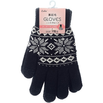 婦人 裏起毛ニットグローブ/ノルディック柄/タッチパネル対応/ブラック ゴートレイド