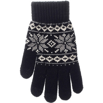 婦人 裏起毛ニットグローブ/ノルディック柄/タッチパネル対応/ブラック ゴートレイド