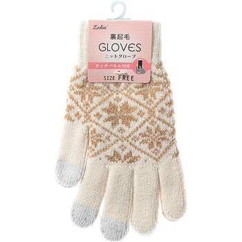 婦人 裏起毛ニットグローブ/雪柄/タッチパネル対応/アイボリー ゴートレイド