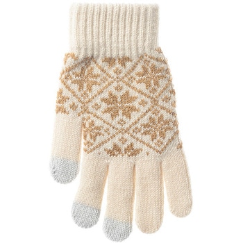 婦人 裏起毛ニットグローブ/雪柄/タッチパネル対応/アイボリー ゴートレイド