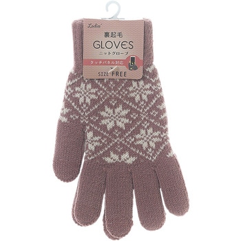 婦人 裏起毛ニットグローブ/雪柄/タッチパネル対応/ピンク ゴートレイド