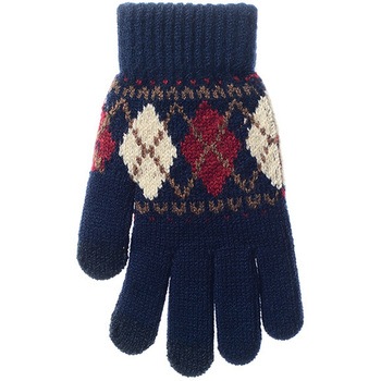 婦人 裏起毛ニットグローブ/アーガイル柄/タッチパネル対応/ネイビー ゴートレイド