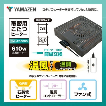 こたつ用 ヒーターユニット 石英管 ファン式温風ヒーター 610W 取換用 手元コントローラー YAMAZEN(山善)