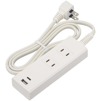 2個口タップ PD対応Type-C/Type-Aポート付き 1m ホワイト オーム電機