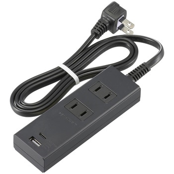 2個口タップ PD対応Type-C/Type-Aポート付き 1m ブラック オーム電機