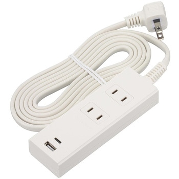 2個口タップ PD対応Type-C/Type-Aポート付き 2m ホワイト オーム電機