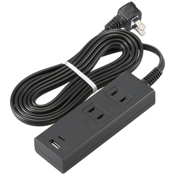 2個口タップ PD対応Type-C/Type-Aポート付き 2m ブラック オーム電機