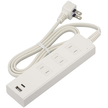 3個口タップ 雷ガード PD対応Type-C/Type-Aポート付き 1m ホワイト オーム電機