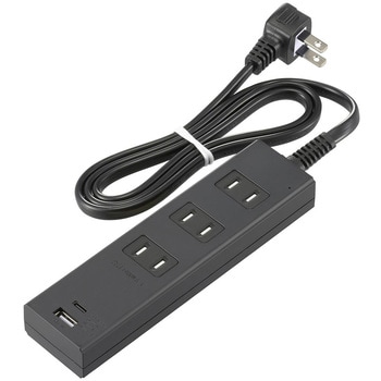 3個口タップ 雷ガード PD対応Type-C/Type-Aポート付き 1m ブラック オーム電機
