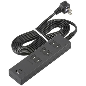 3個口タップ 雷ガード PD対応Type-C/Type-Aポート付き 2m ブラック オーム電機