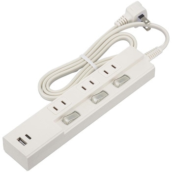 3個口節電タップ PD対応Type-C/Type-Aポート付き 1m ホワイト オーム電機