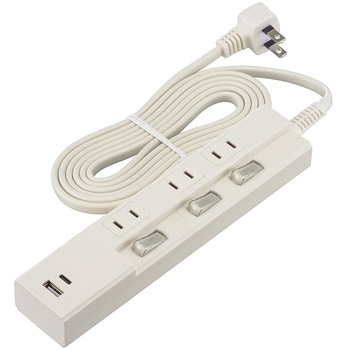 3個口節電タップ PD対応Type-C/Type-Aポート付き 2m ホワイト オーム電機