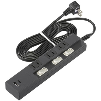3個口節電タップ PD対応Type-C/Type-Aポート付き 2m ブラック オーム電機