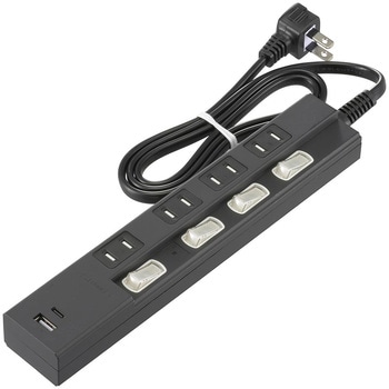4個口節電タップ 雷ガード PD対応Type-C/Type-Aポート付き 1m ブラック オーム電機
