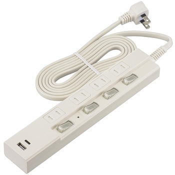4個口節電タップ 雷ガード PD対応Type-C/Type-Aポート付き 2m ホワイト オーム電機