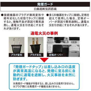 発煙ガードトリプルタップ 3個口 オーム電機